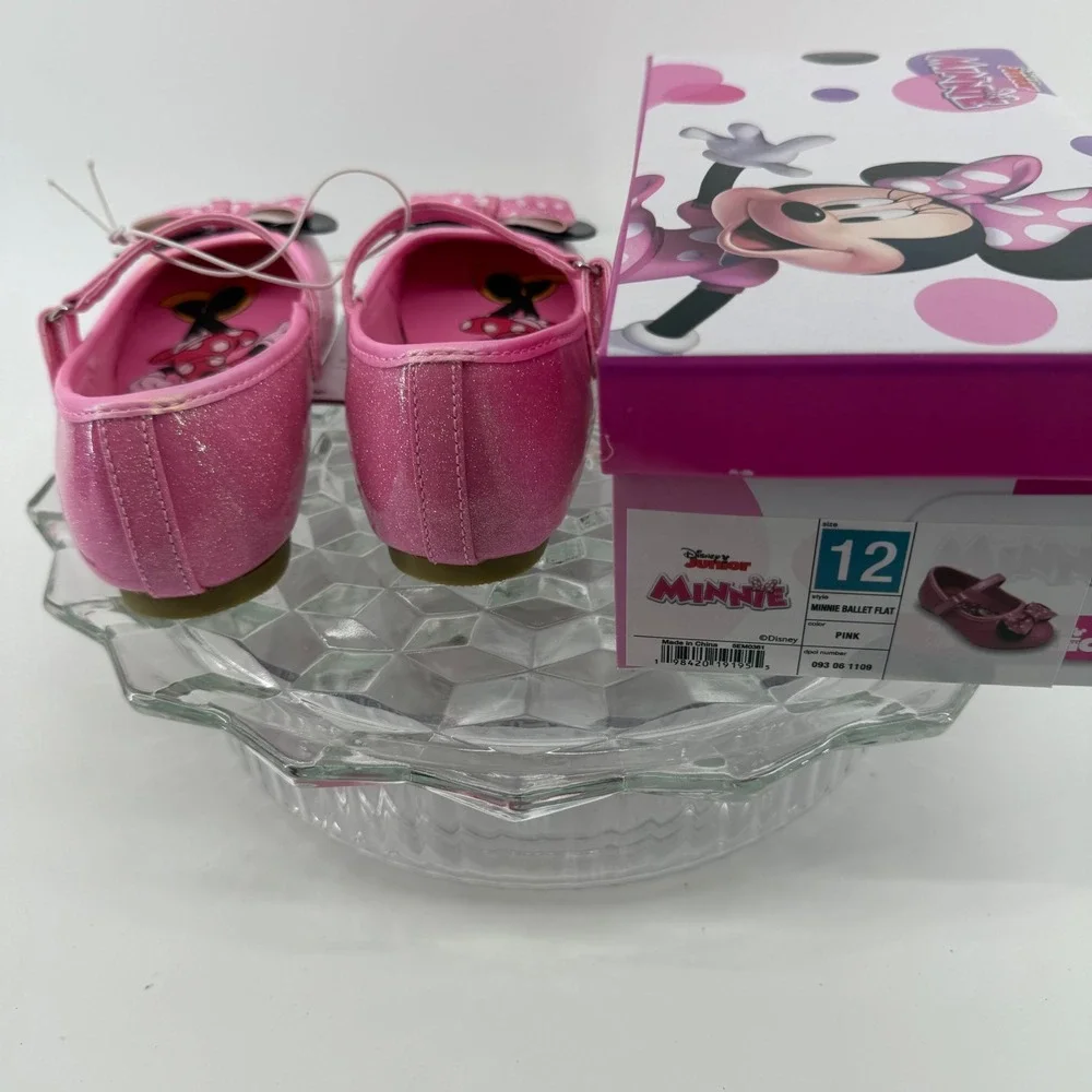 Disney Minnie Mouse Pink Glitter Ballet Flats Toddler Girls Size 12 New in Box